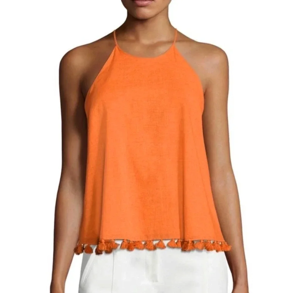 TORY BURCH Lindsay Cotton Tassel Trapeze Halter Tank Top Net-A-Porter 8 M $375